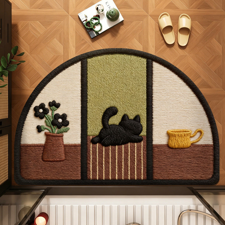 Cute Cat-Themed Half-Moon Area Rug Kalsten