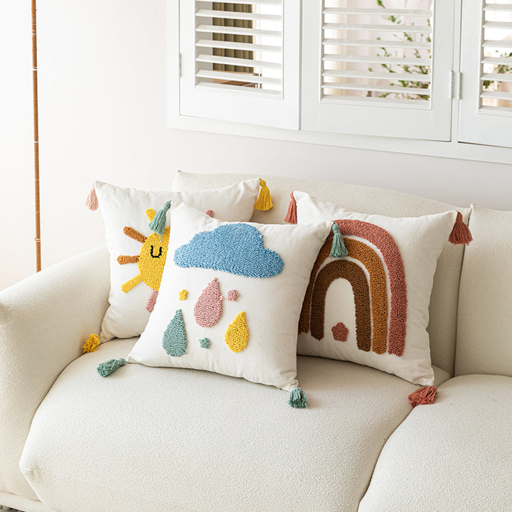 Tufted Cloud and Raindrop Tassel Throw Pillow Cover