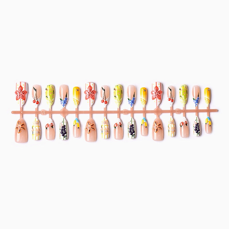 Decorative Press-On Nail Art Set with Floral and Fruit Designs Kalsten
