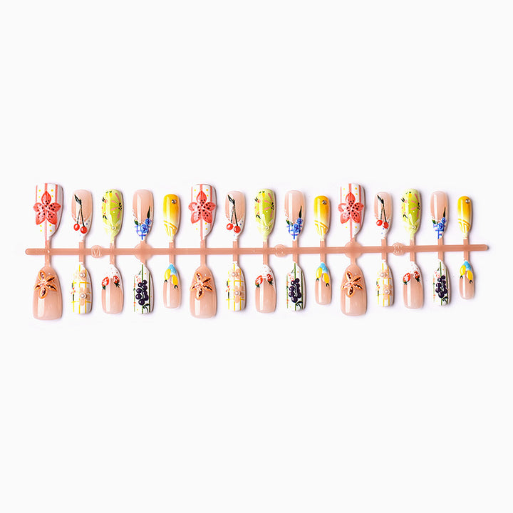 Decorative Press-On Nail Art Set with Floral and Fruit Designs Kalsten