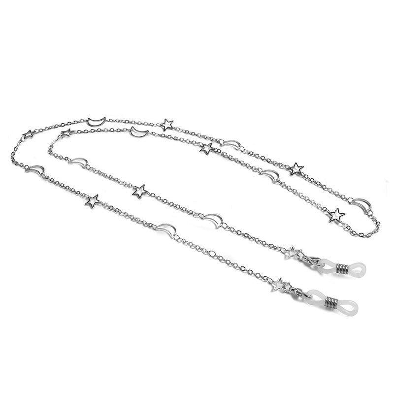 Fashionable glasses holder chain with star and moon motifs Kalsten