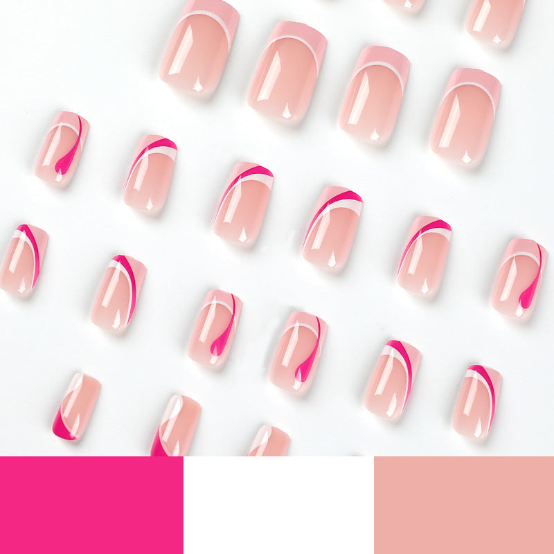 Acrylic nail extensions with elegant gradient and curved accents Kalsten