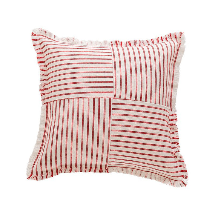 Striped Coastal-Inspired Cotton Square Pillow Cover with Fringed Edge and Concealed Zip