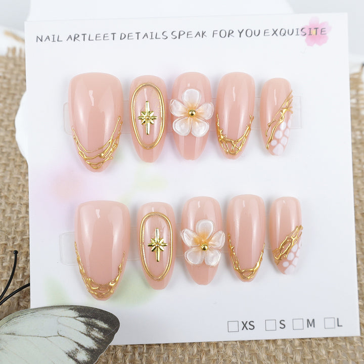 Artificial nail set with elegant flower and gold decorations Kalsten