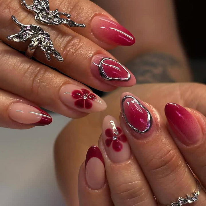 Artificial nail set with elegant flower and ombre accents Kalsten