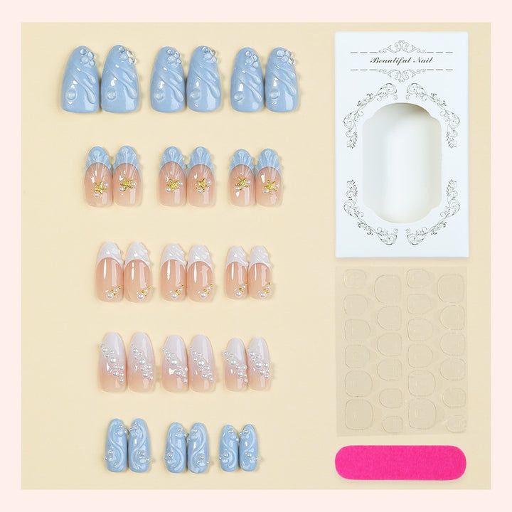 Artificial nail set with floral decorations and sparkling accents Kalsten