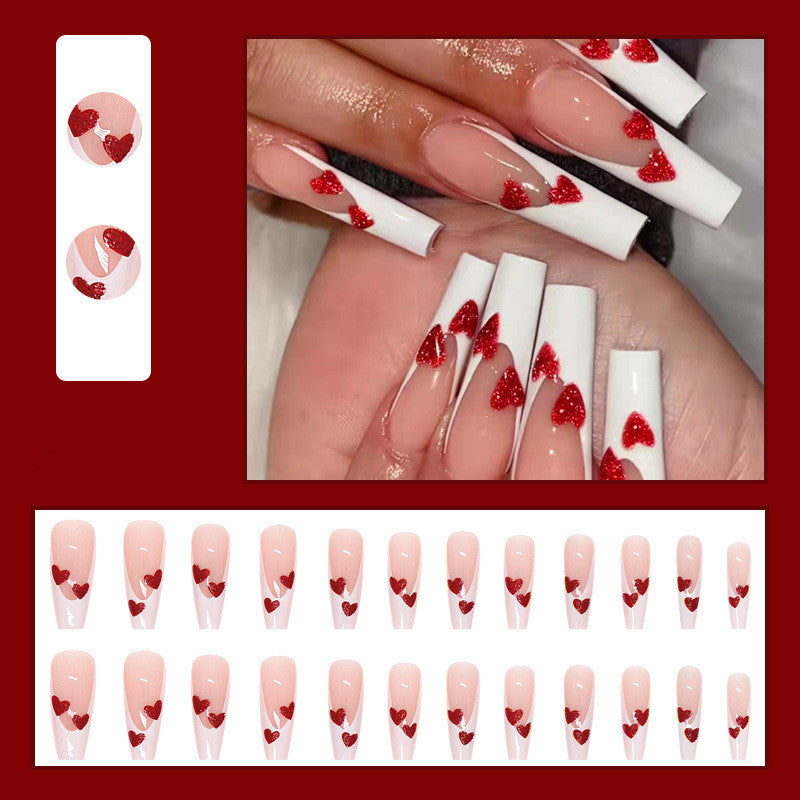 Heart-Decorated Press-On Nail Art Set