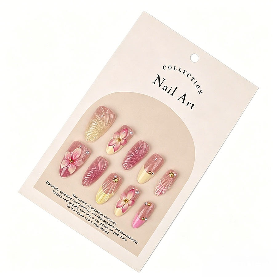 Artificial nail set with elaborate flower and shell patterns Kalsten