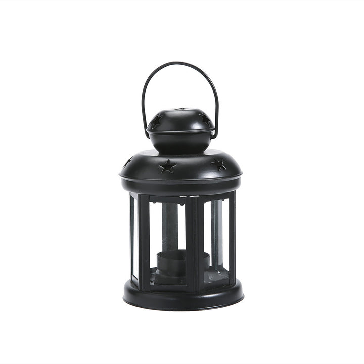 Hexagonal Glass-Paneled Metal Tealight Lantern with Star Vent Cutouts Kalsten