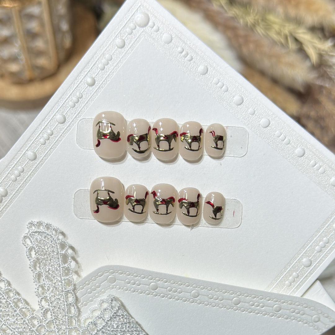 Decorative Press-On Nail Art Set with Gold Accent Designs Kalsten