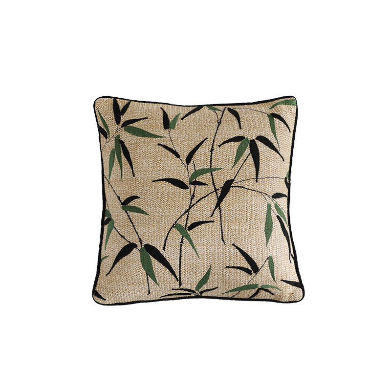 Woven decorative cushion cover with bamboo leaf jacquard and contrast piping Kalsten