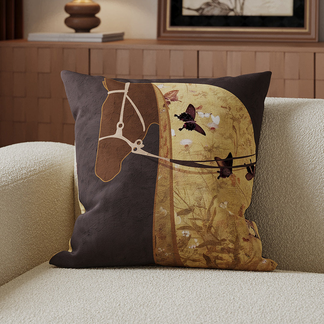 Decorative Velvet-Front Throw Pillow Cover with Unicorn Motif and Contrast Piped Edge