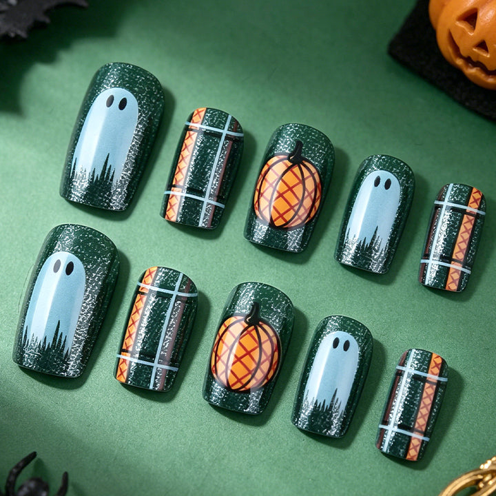 Pumpkin-Themed Press-On Nail Art Set Kalsten