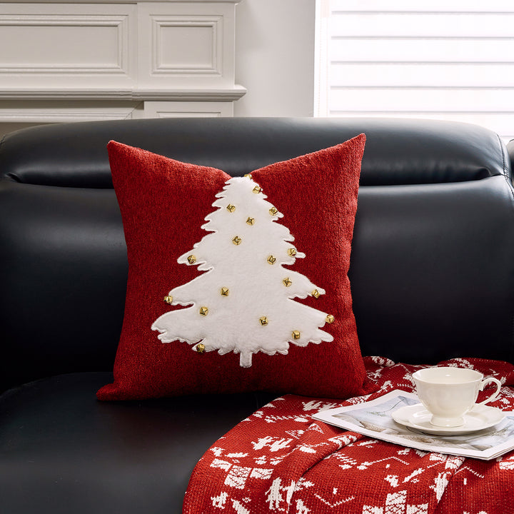 Velvet Embroidered Festive Accent Pillow Cover with Metallic Script