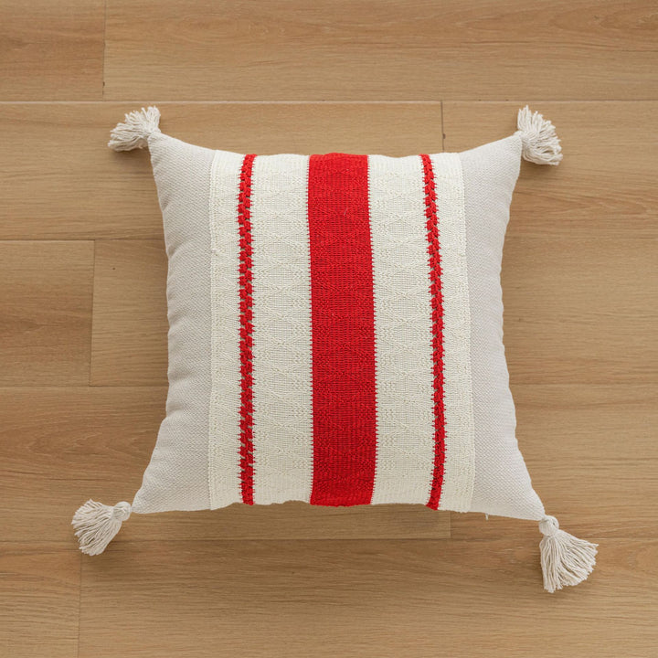 Handwoven Striped Tassel Lumbar Throw Pillow Cover with Hidden Zipper