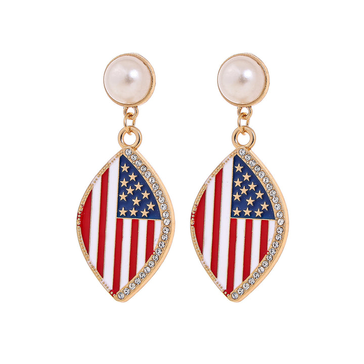Women's nan patriotic enamel number drop earrings with faux pearl studs Kalsten