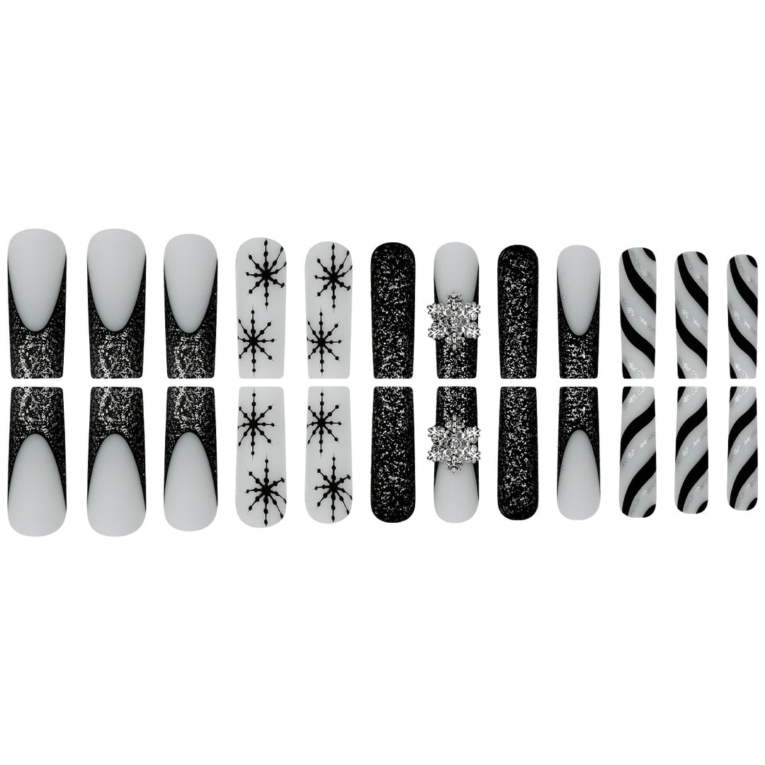 Decorative Stiletto Press-On Nails with Glitter and Snowflake Design Kalsten