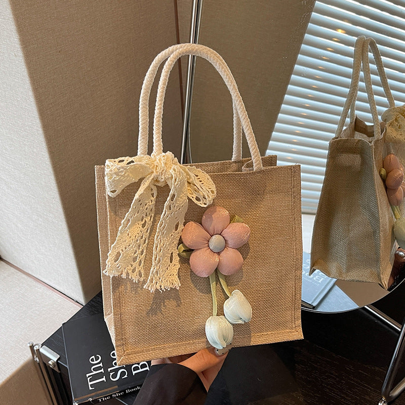 Floral Accent Handcrafted Tote Bag