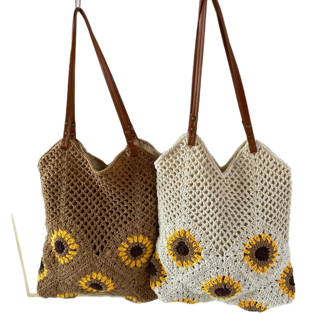 Hand-knotted shoulder bag with sunflower pattern Kalsten