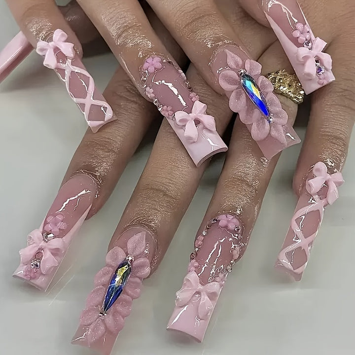 3D Floral Bow Press-On Nails Set Kalsten