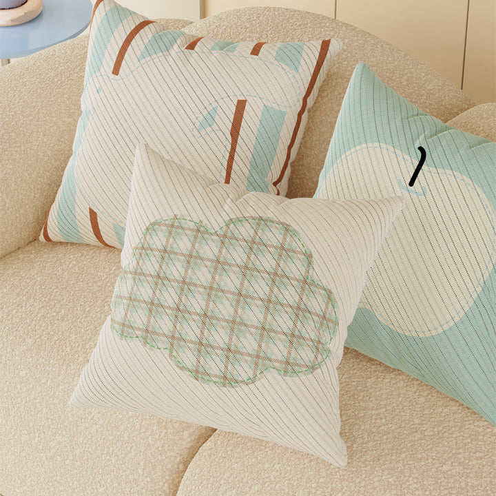 Decorative Cotton-Linen Throw Pillow Cover Set with Pastel Shape Motifs and Quilted Texture