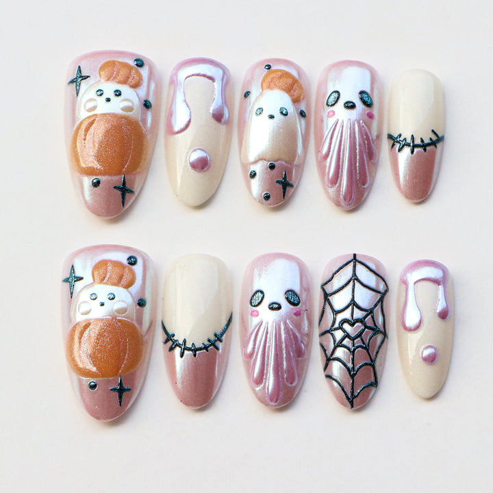 Whimsical Halloween-Themed Press-On Nail Art Set