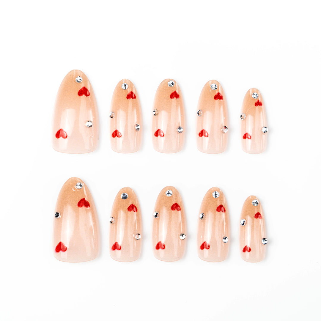 Romantic Heart-Themed Press-On Nail Art