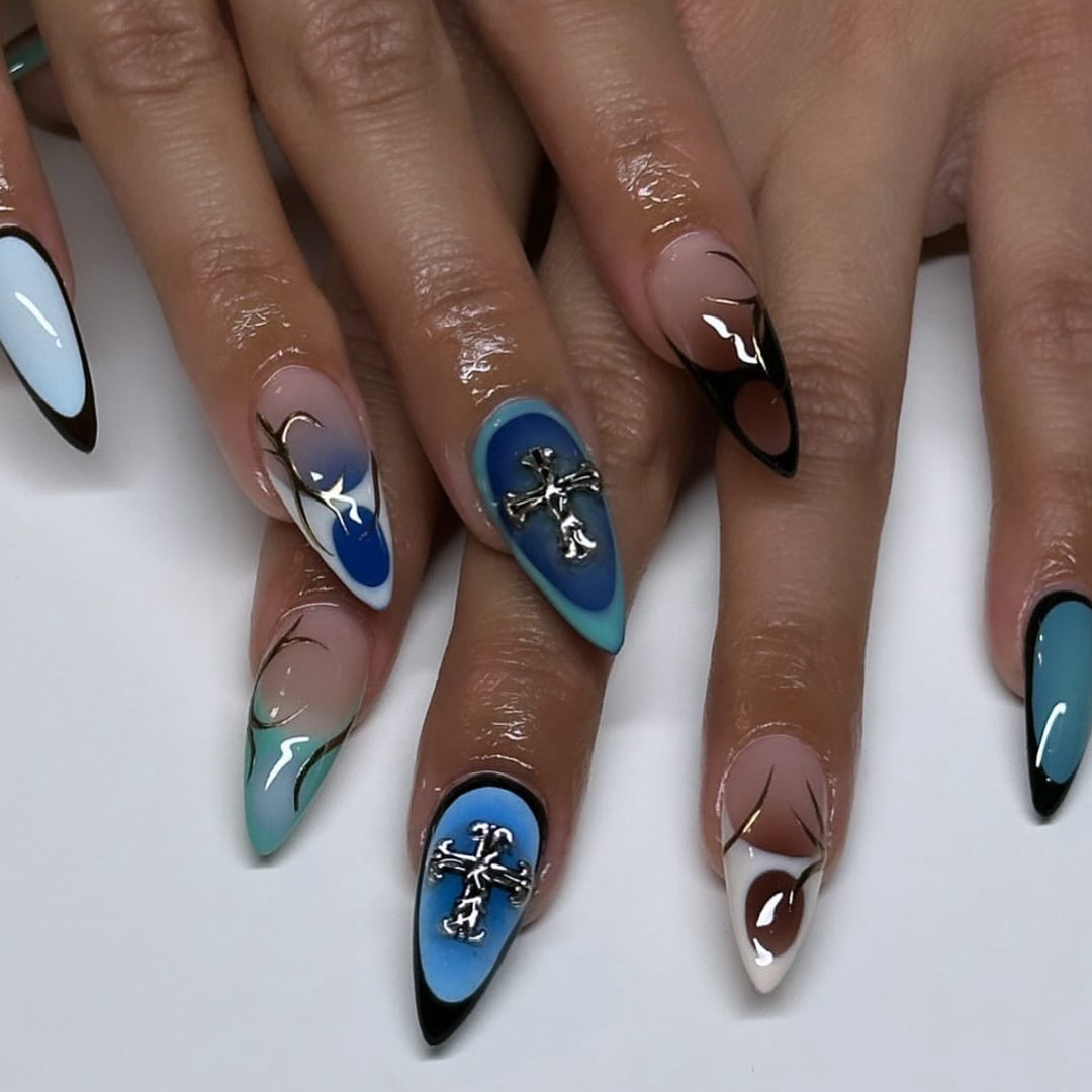 Artful stiletto nails with elegant design and 3D accents Kalsten