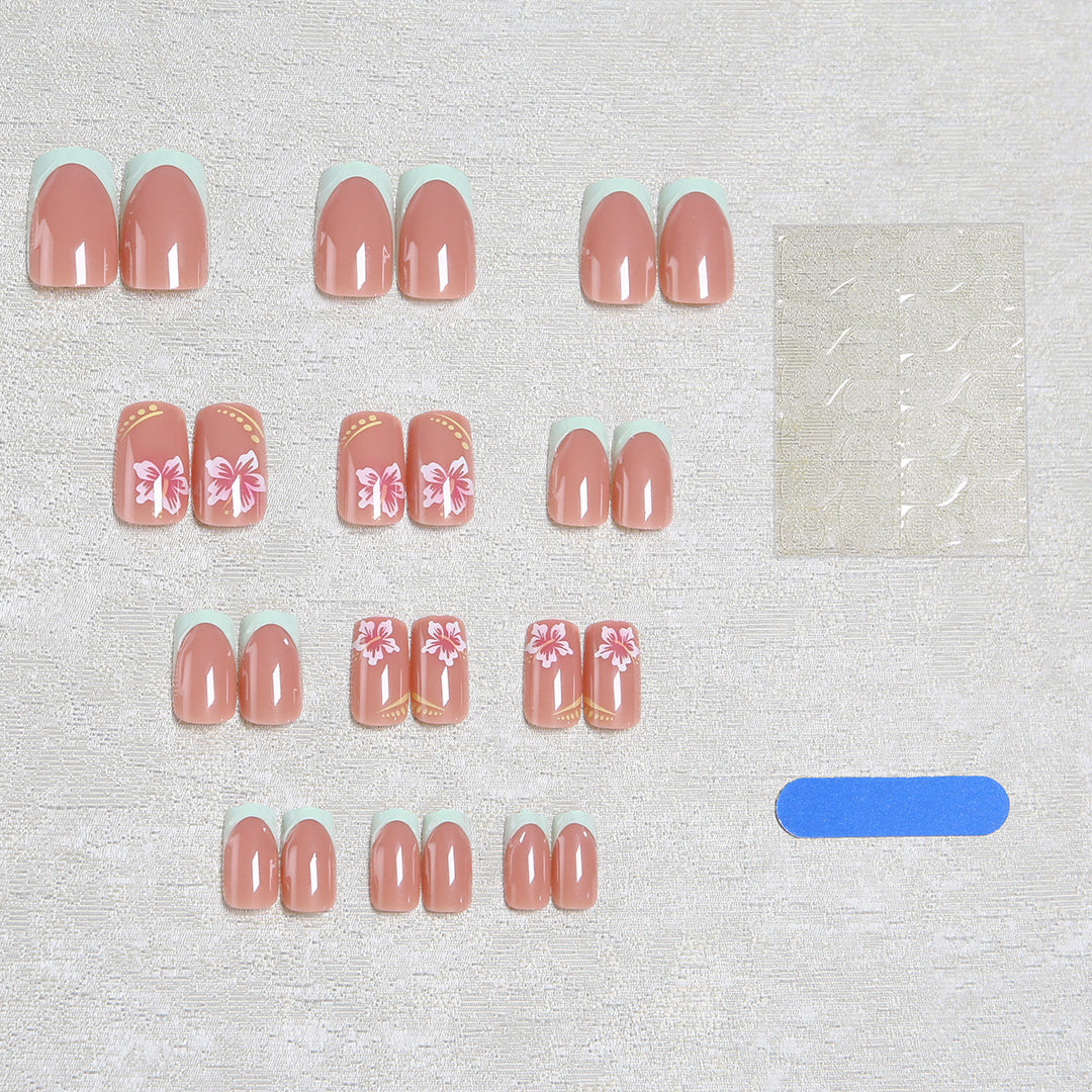 Artificial nail set with floral motifs and shiny accents Kalsten