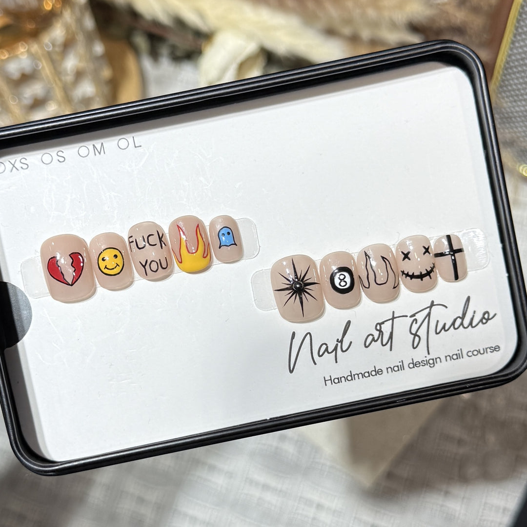 Artistic Press-On Nail Set with Unique Graphic Designs Kalsten