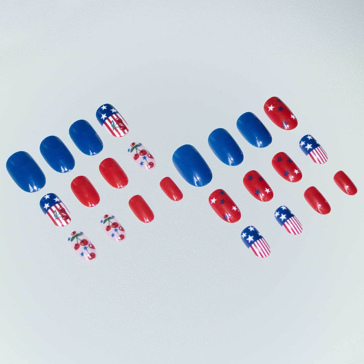 Patriotic Cherry-Themed Nail Art Set
