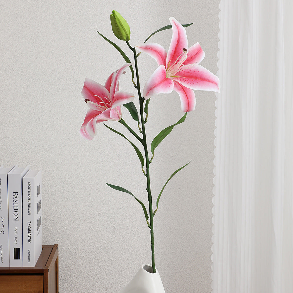 Artificial lily stem with lifelike flowers