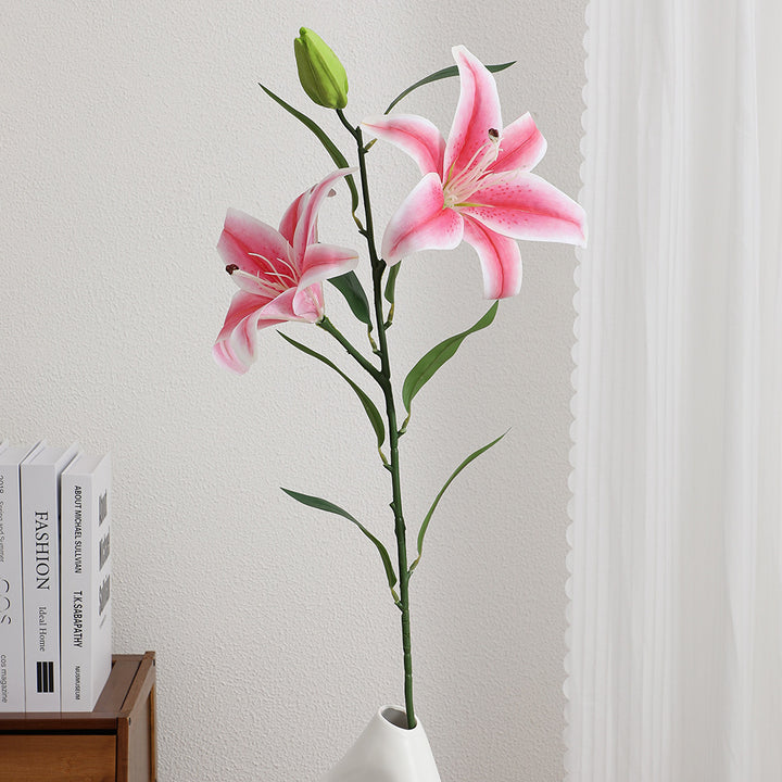 Artificial lily stem with lifelike flowers