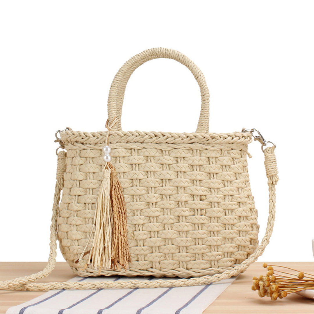 Handbag Made of Woven Natural Material with Fashionable Fringes Kalsten
