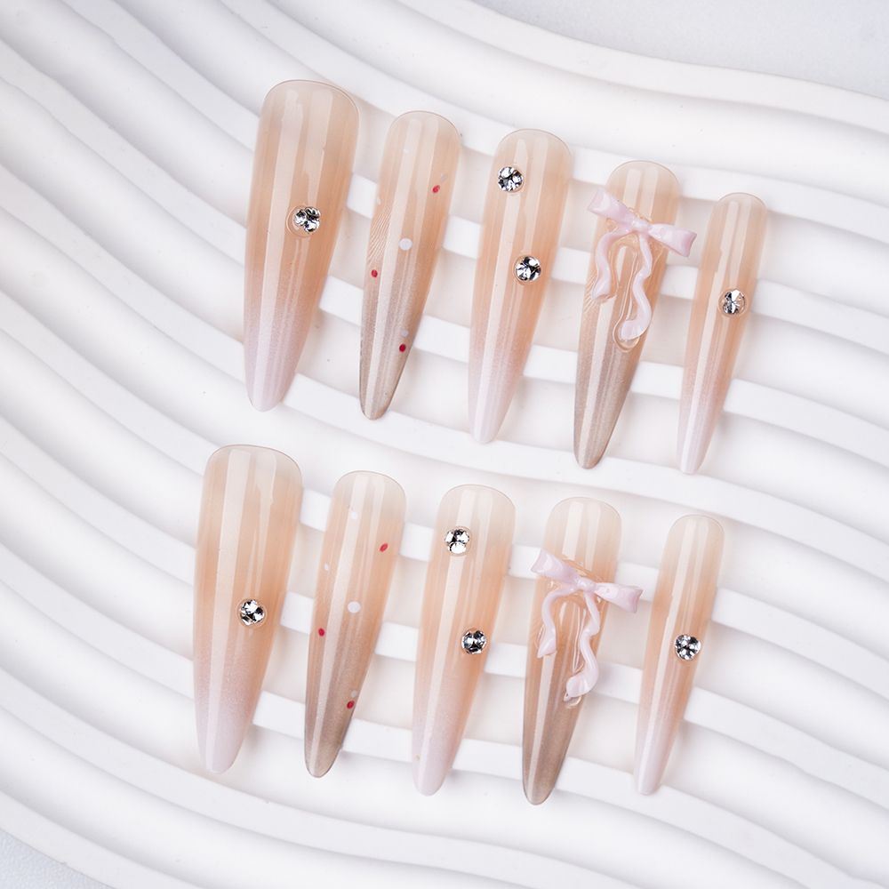 Artistic Stiletto Press-On Nail Set with Floral Embellishments Kalsten