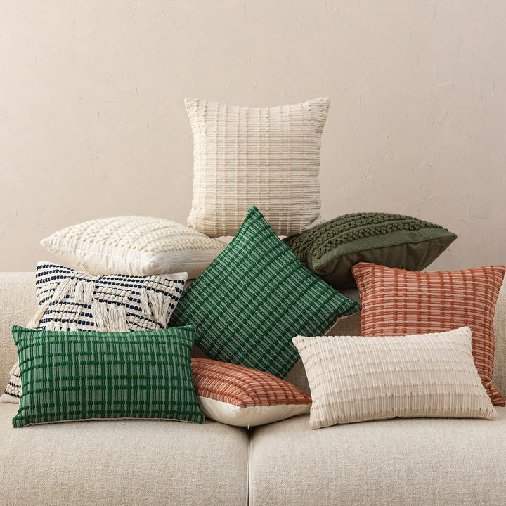 Luxurious rectangular decorative cushion set with handwoven relief texture and concealed zipper