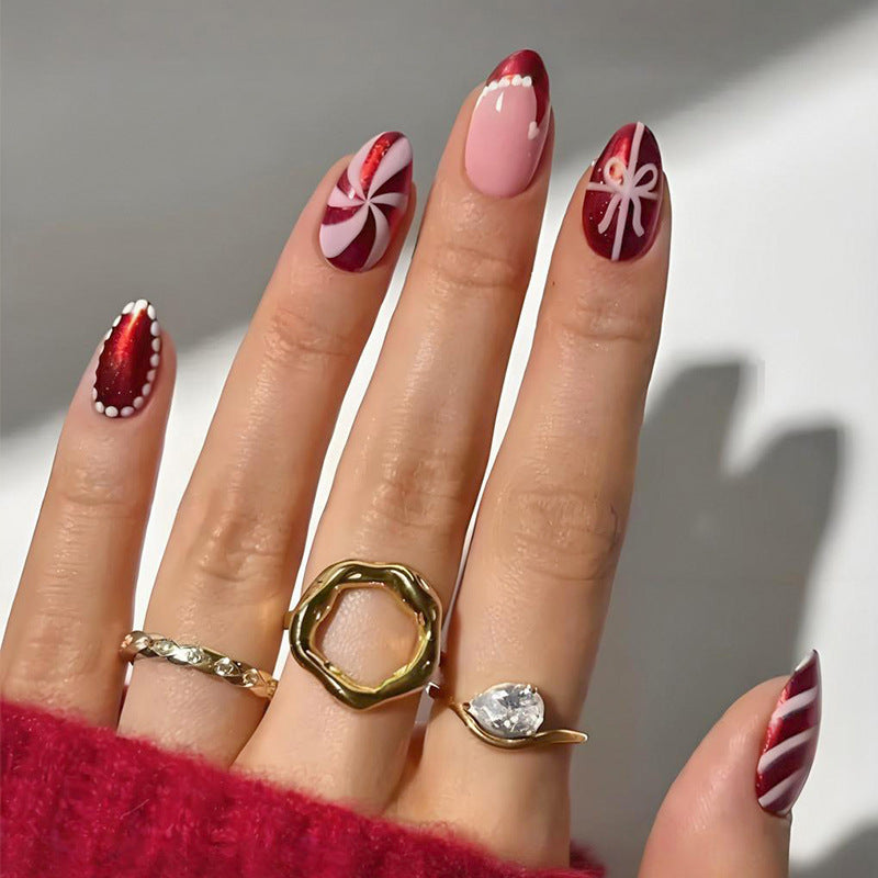 Artificial nail set with festive Christmas motifs and glamorous decorations Kalsten