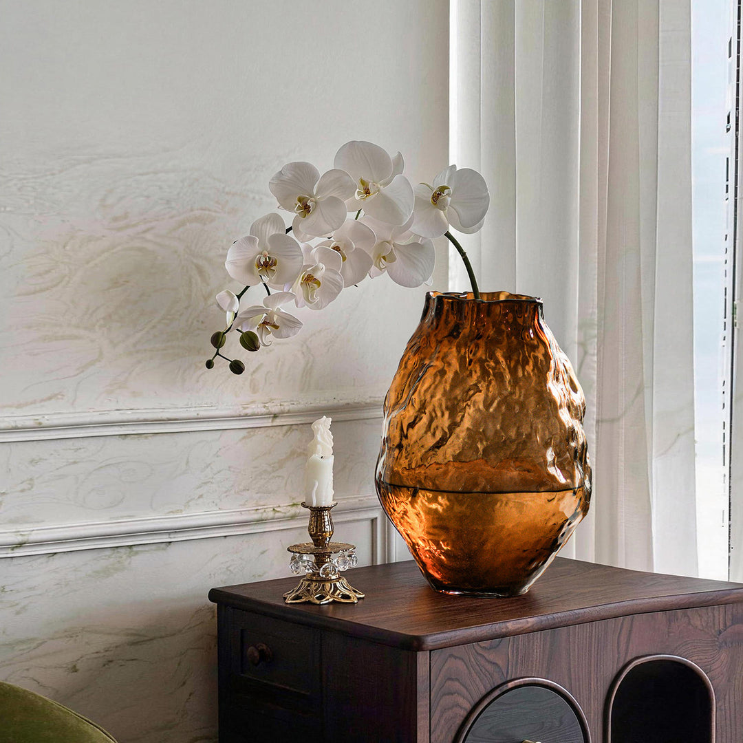 Handblown Textured Organic Glass Floor Vase with Narrow Mouth Kalsten