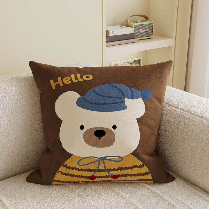 Plush Velvet Decorative Square Throw Pillow Cover with Cartoon Dog Family Illustration and Hidden Zipper