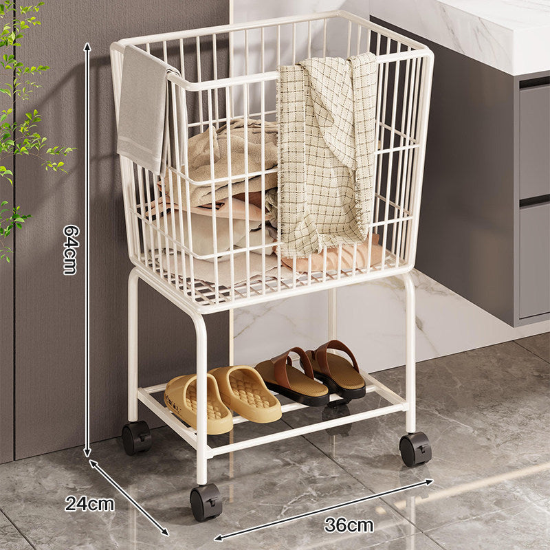 Vertical Rolling Mesh Laundry and Shoe Storage Cart with Elevated Wire Basket and Lower Shoe Shelf