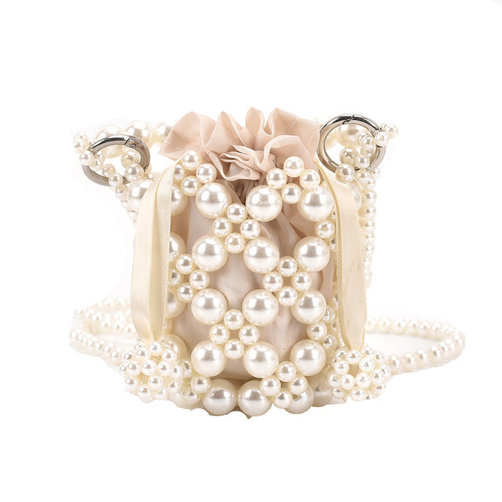 Pearl-Adorned Drawstring Evening Handbag