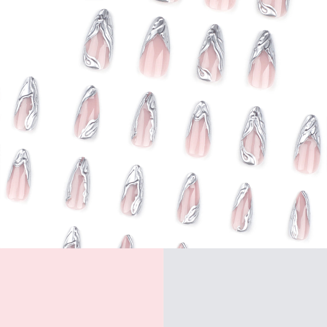 Artistic Acrylic Stiletto Nails with Elegant Metallic Decorations Kalsten