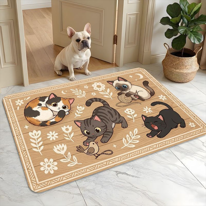 Cute Cartoon Cat-Themed Floor Mat