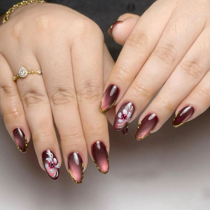 Elegant Floral Accent Press-On Nail Art Set Kalsten