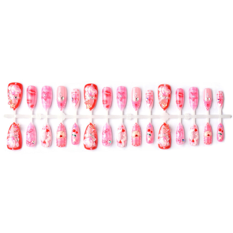 Romantic Heart-Embellished Press-On Nail Art Set