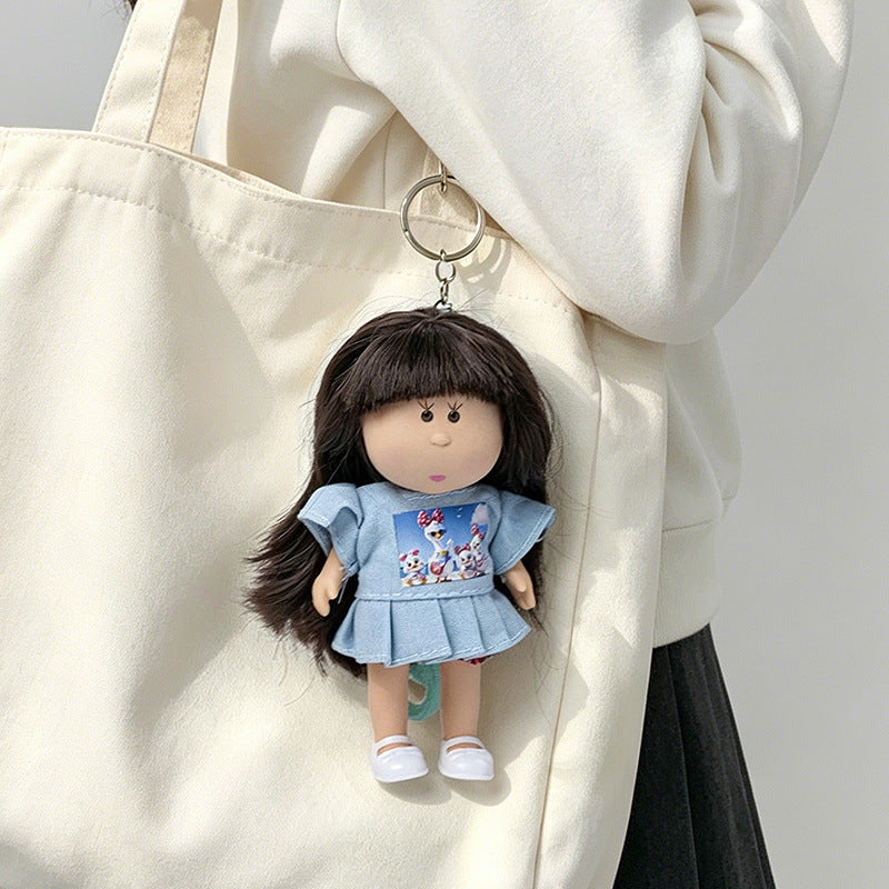 Hooded Doll Bag Charm Keychain with Denim Outfit & Loop Strap Kalsten