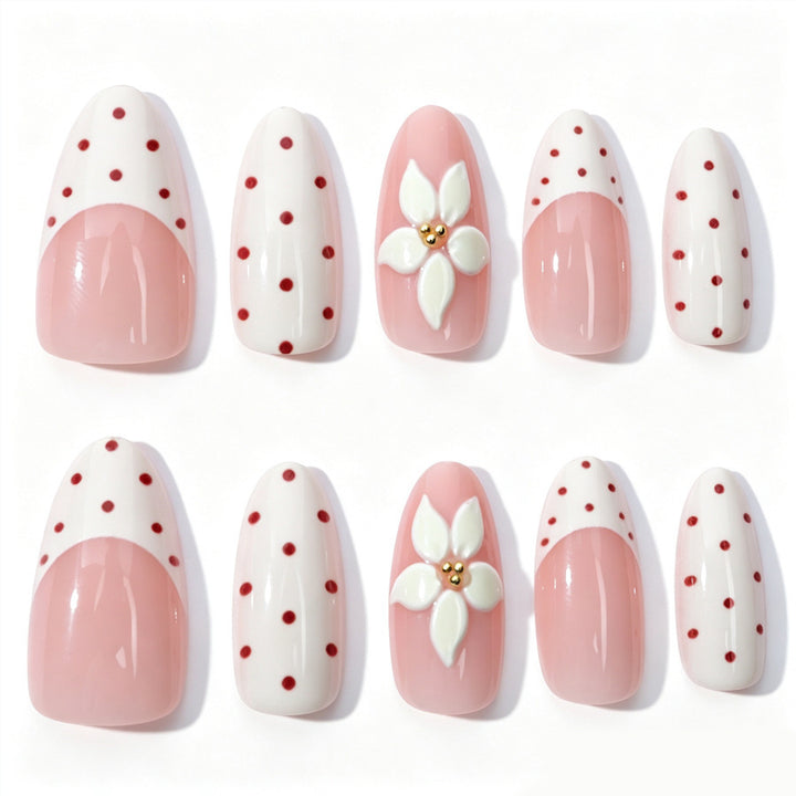 Art nail set with delicate flower and dot elements Kalsten