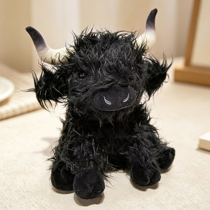 Plush Highland Calf Collectible Soft Toy with Curly Faux-Fur and Poseable Horns Kalsten