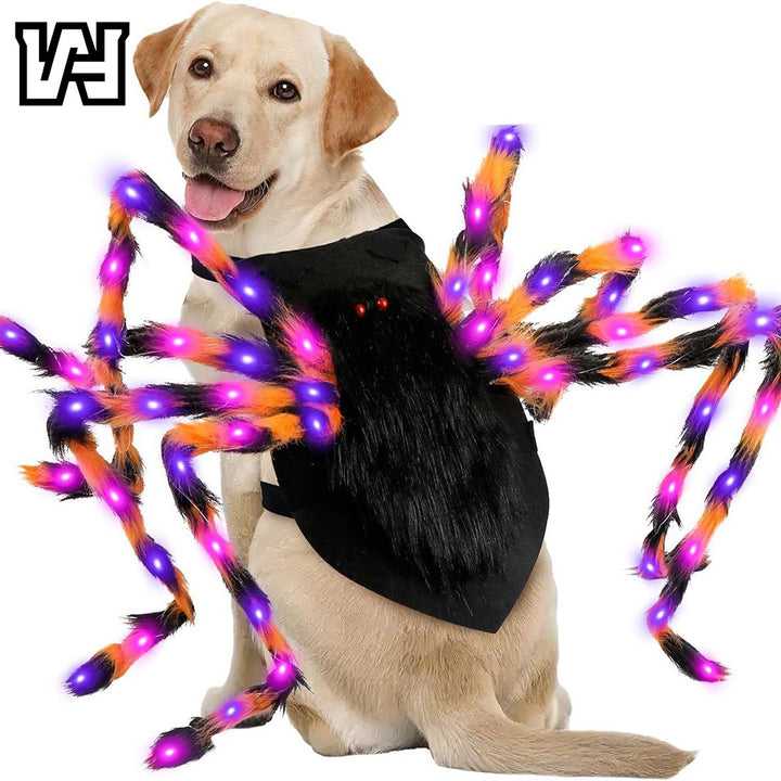 Adjustable pet spider costume with eight plush legs and velcro