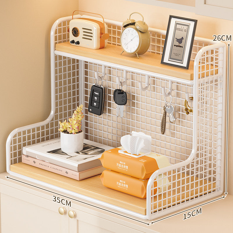 Wall-Mounted Double-Shelf Organizer with Hooks Kalsten